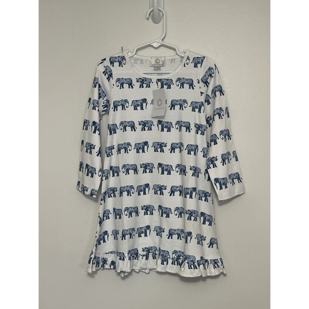 The Proper Peony Elephant Print Ruffle Hem Pima Cotton Dress 4T NEW
